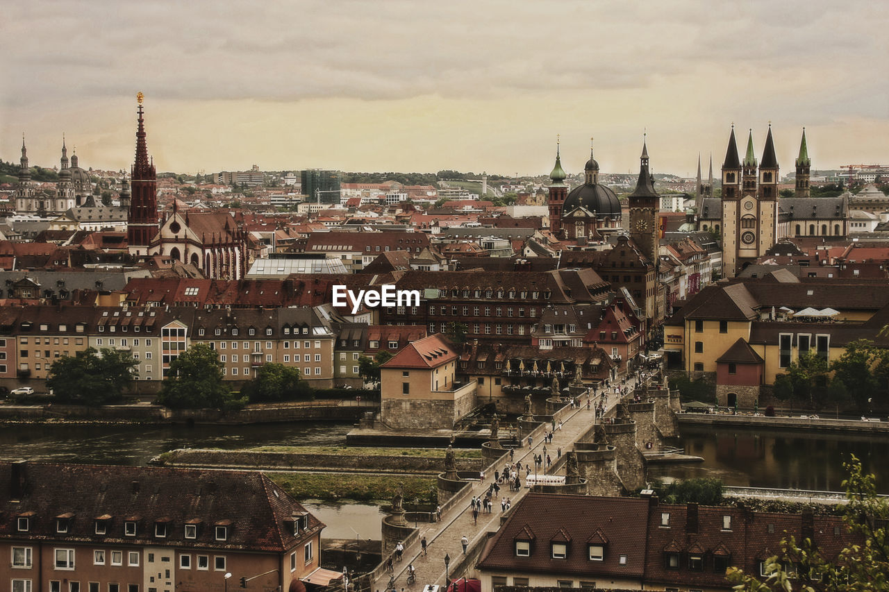 High angle view of buildings in city