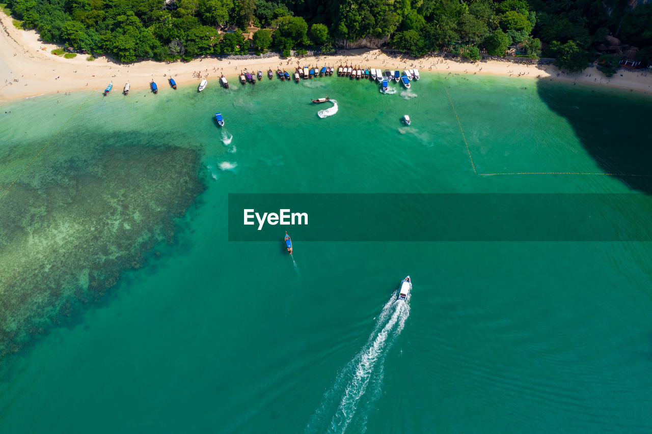 Nature seascape island and mountain green forest and beautiful sand beach at ao nang rairay tourist 
