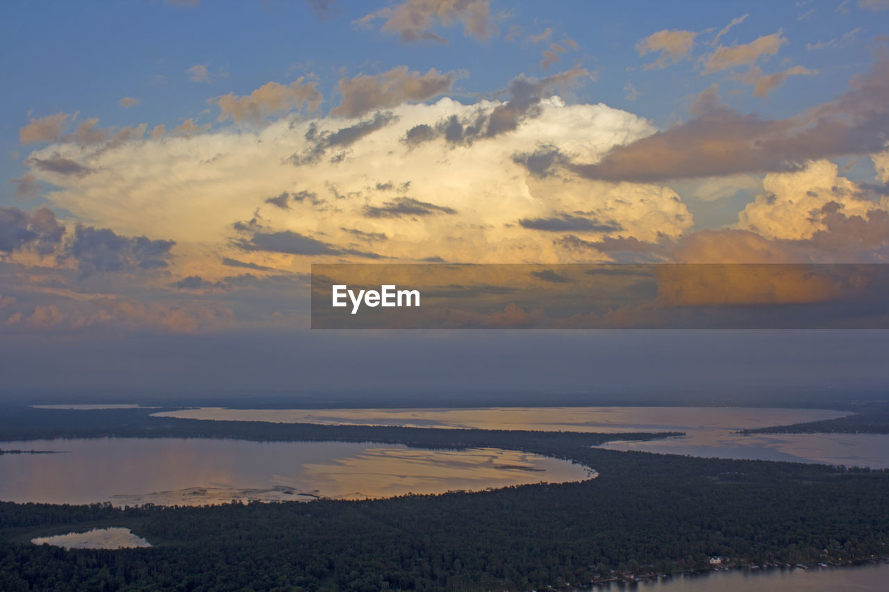 AERIAL VIEW OF SEA AGAINST SKY DURING SUNSET