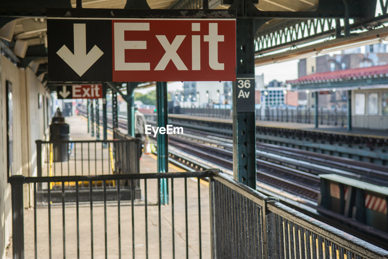 Exit sign at railroad station platform