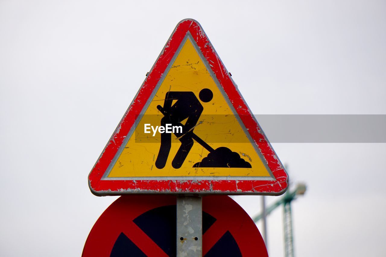 Worker traffic signal on the road on the street in bilbao spain