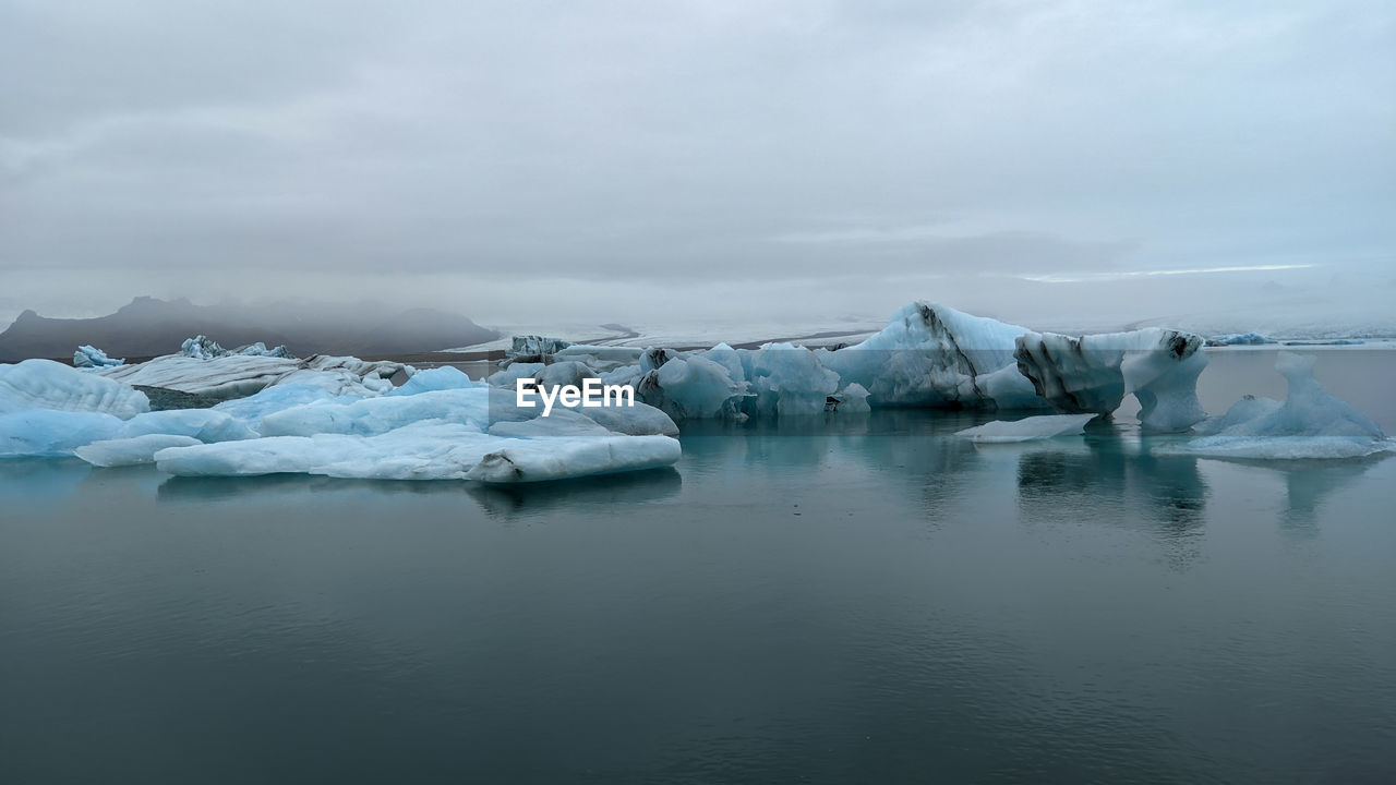 scenic view of lake against cloudy sky