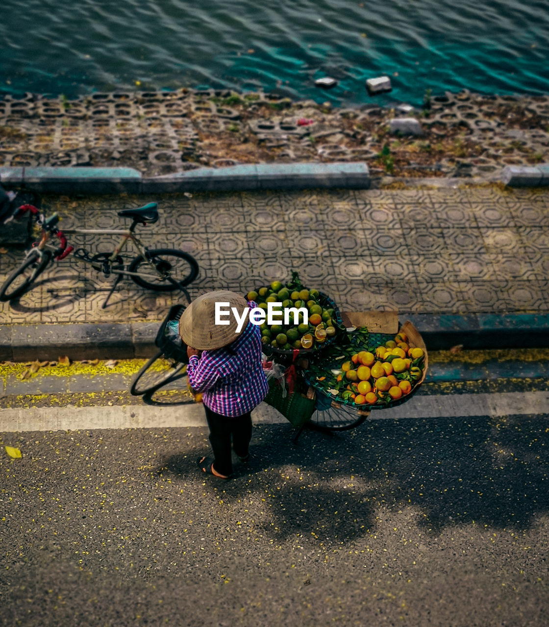 Fruit vendor in a street in hanoi.