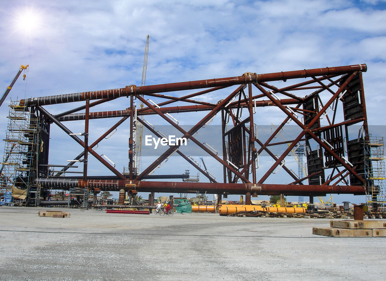 CRANE AT CONSTRUCTION SITE AGAINST SKY