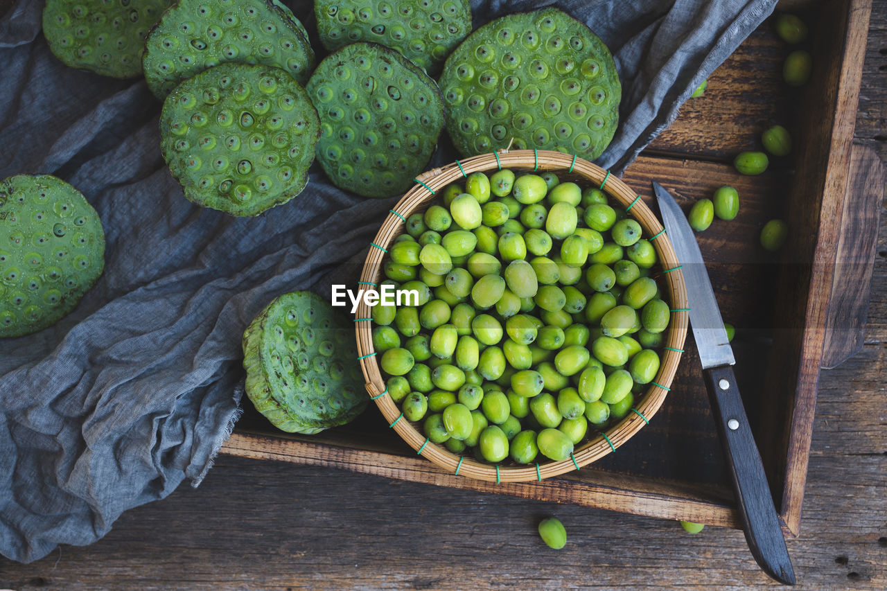 HIGH ANGLE VIEW OF FRUIT IN CONTAINER