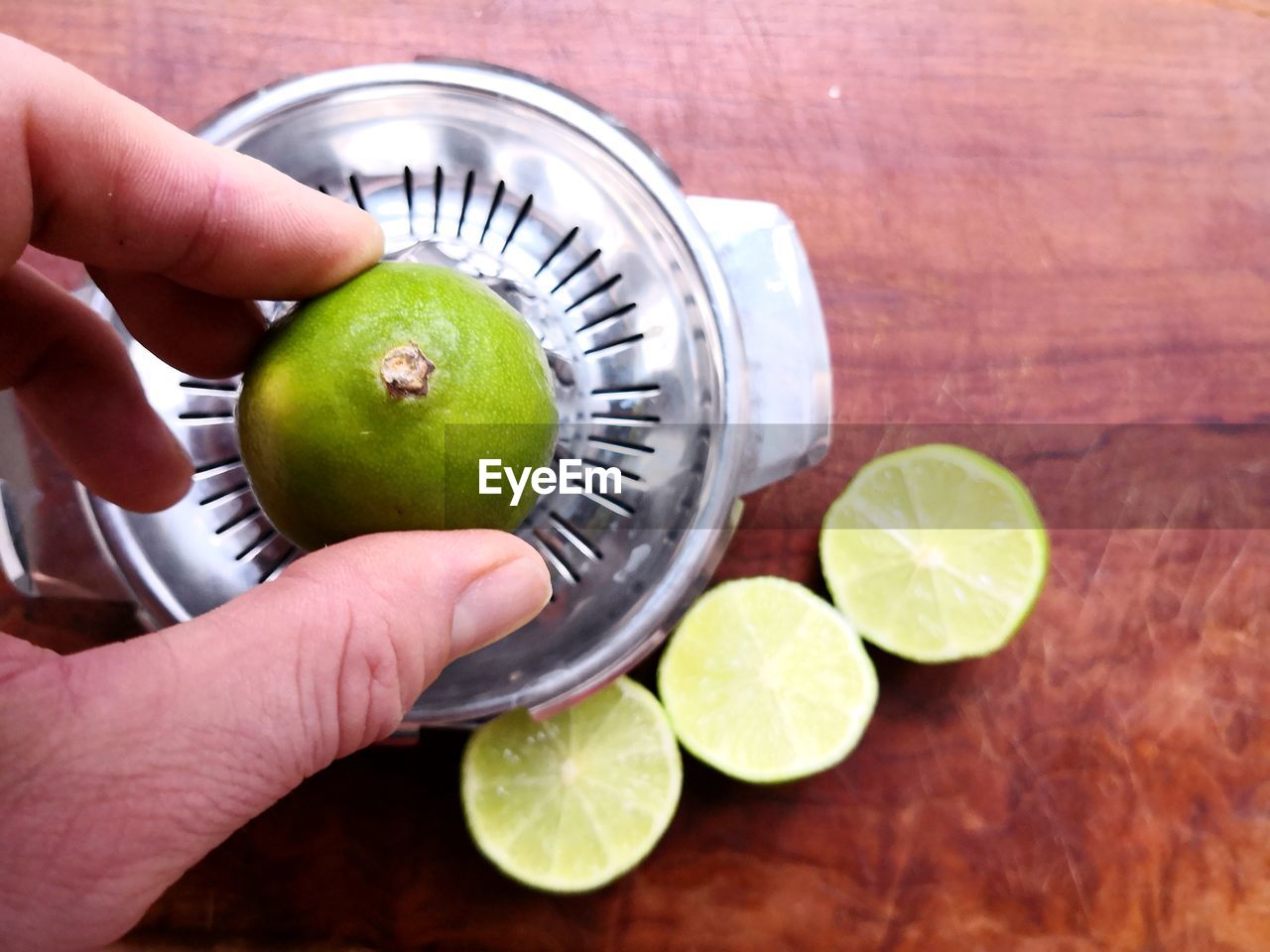 High angle view of person holding fruits