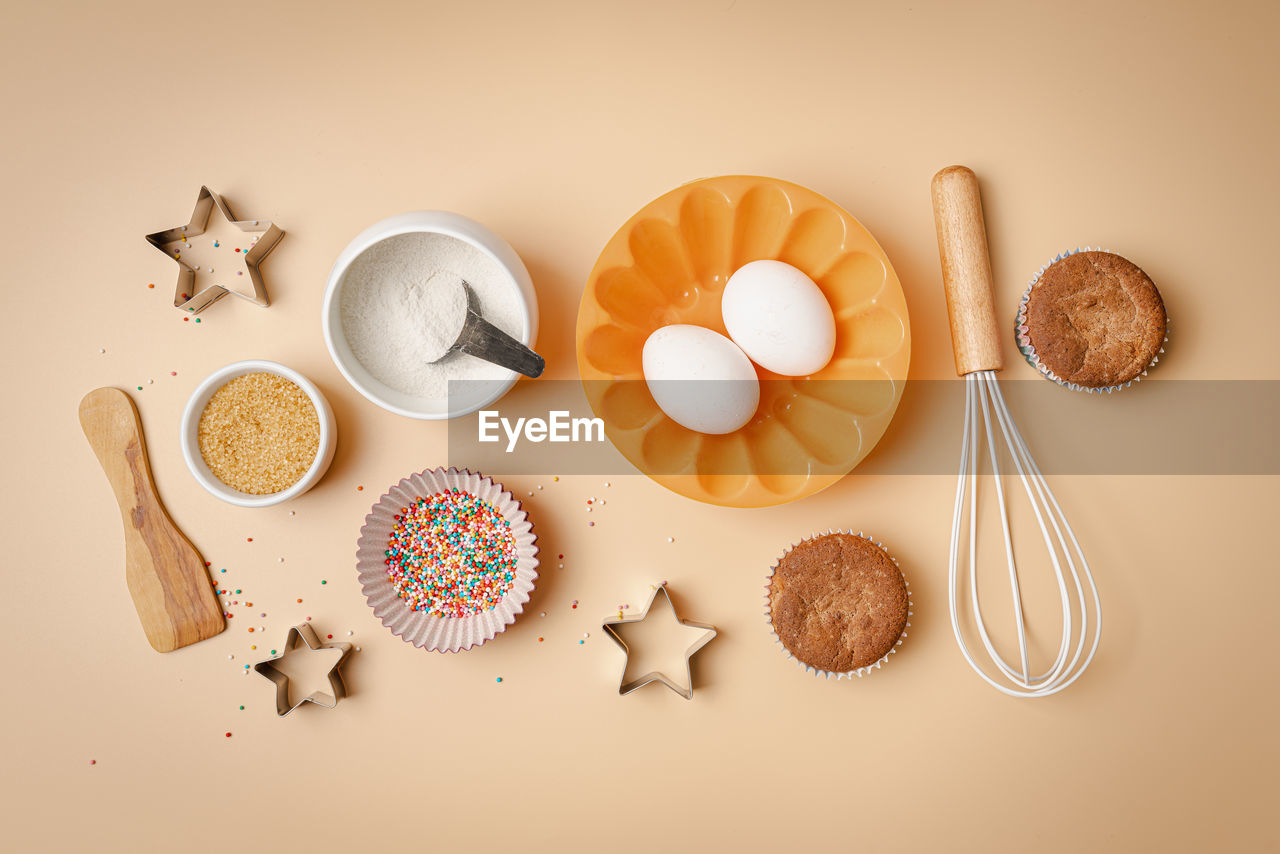 high angle view of dessert on table