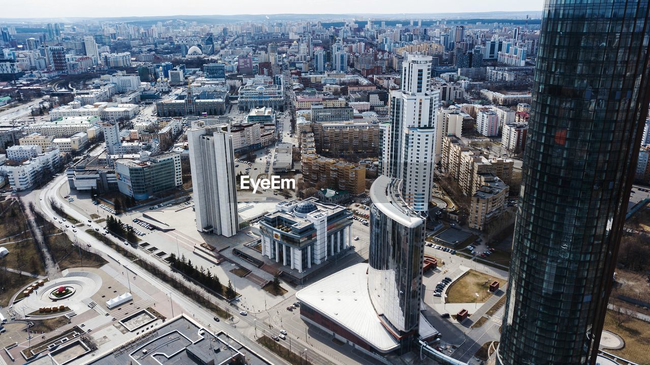 HIGH ANGLE VIEW OF MODERN CITY BUILDINGS