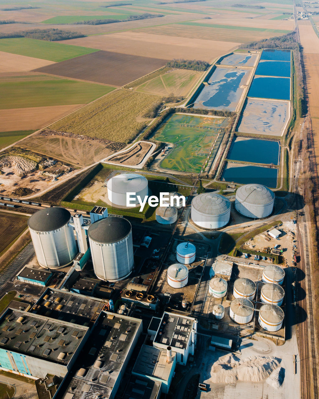 High angle view of storage tanks on land