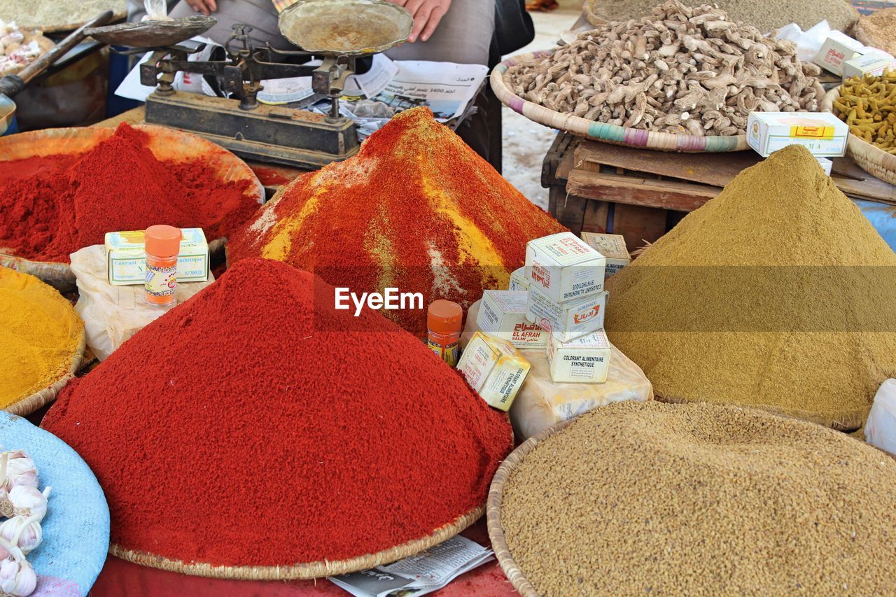 HIGH ANGLE VIEW OF MARKET STALL