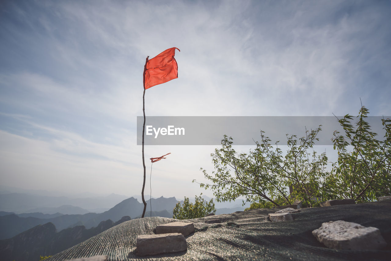 Red flag on great wall of china