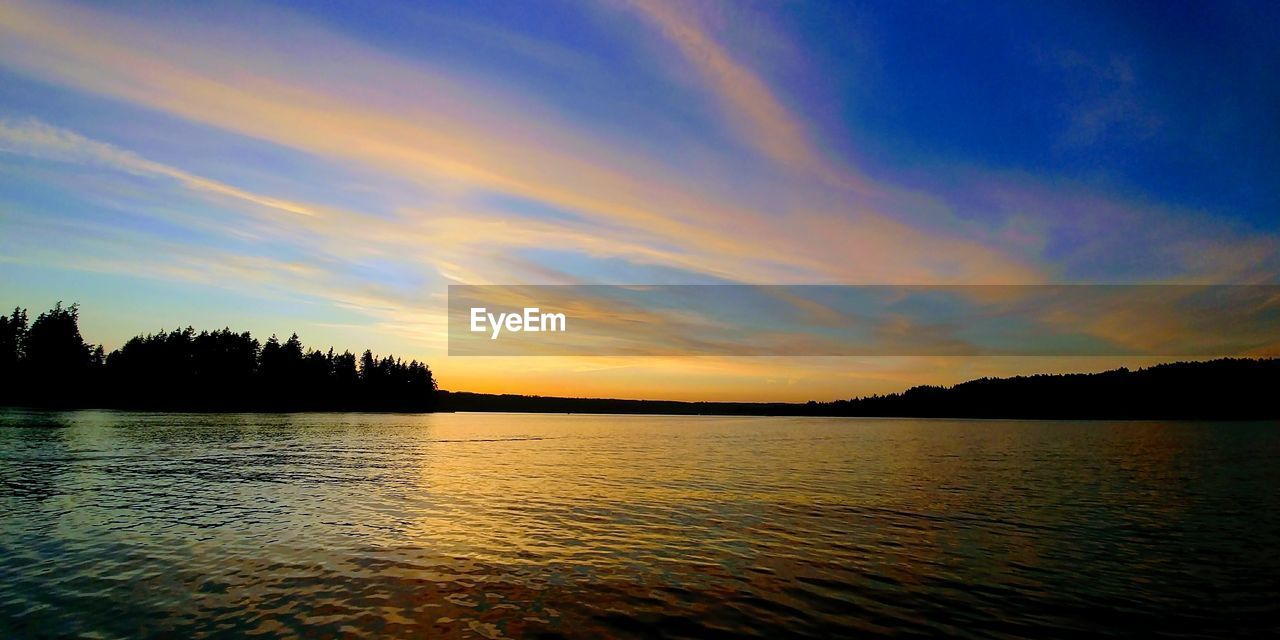 Scenic view of lake against sky during sunset