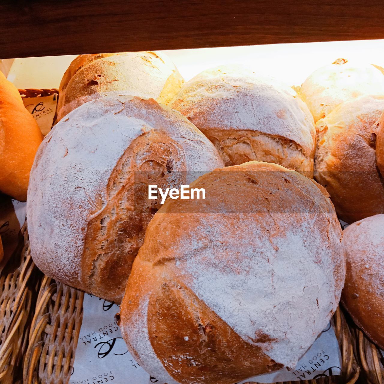 HIGH ANGLE VIEW OF BREAD FOR SALE