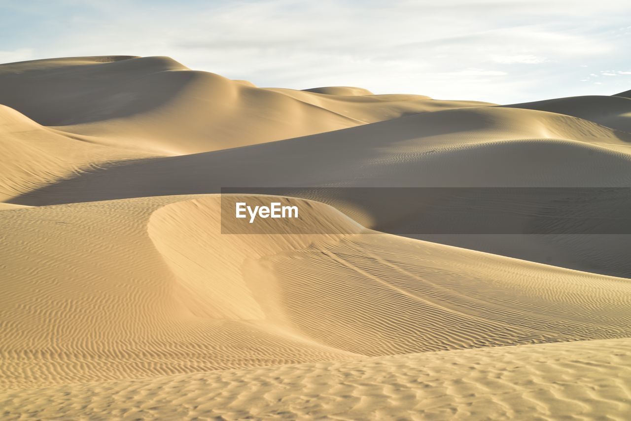 Sand dunes in desert against sky