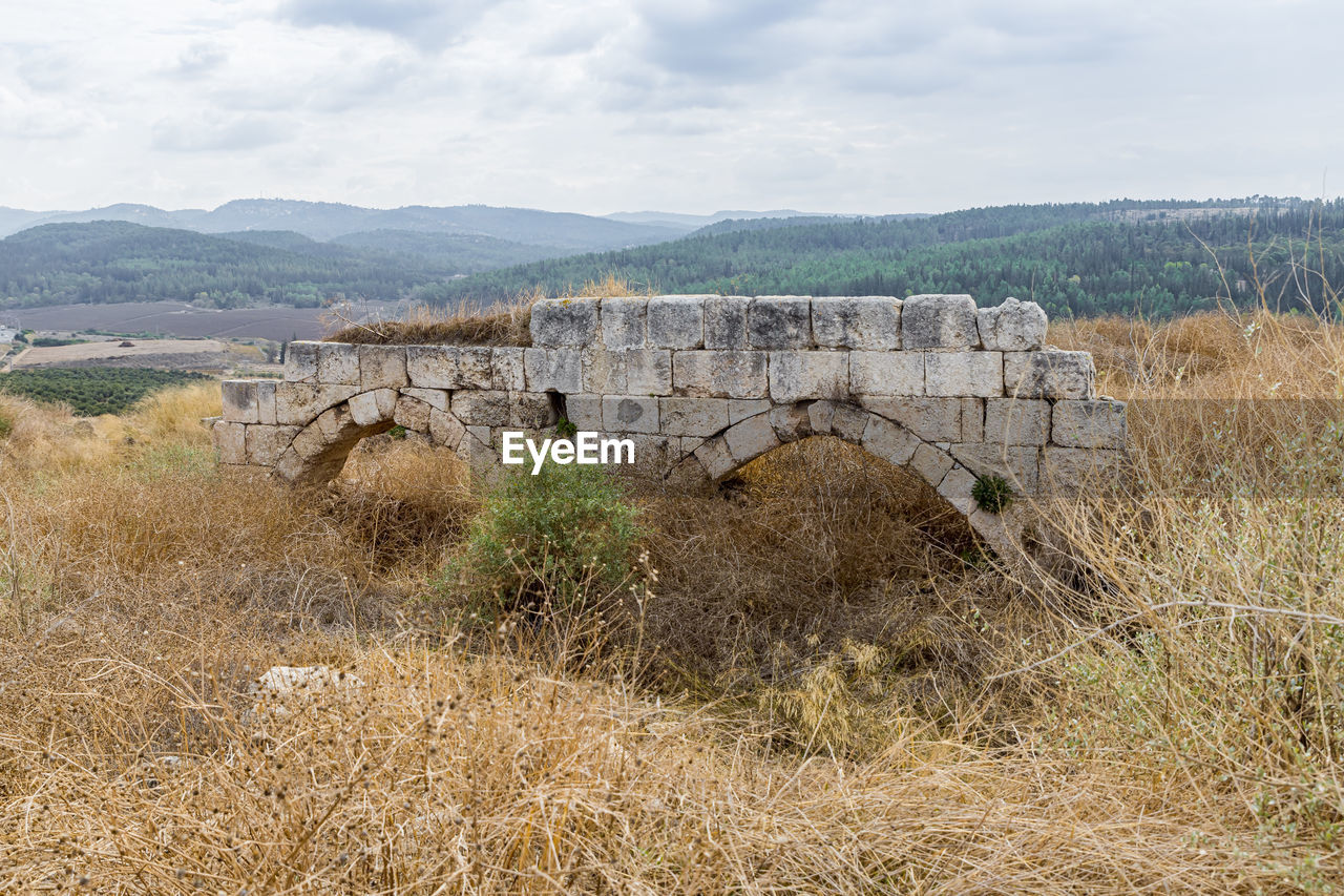 VIEW OF OLD RUIN ON FIELD AGAINST SKY