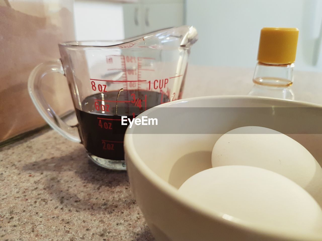 Close-up of baking ingredients on table