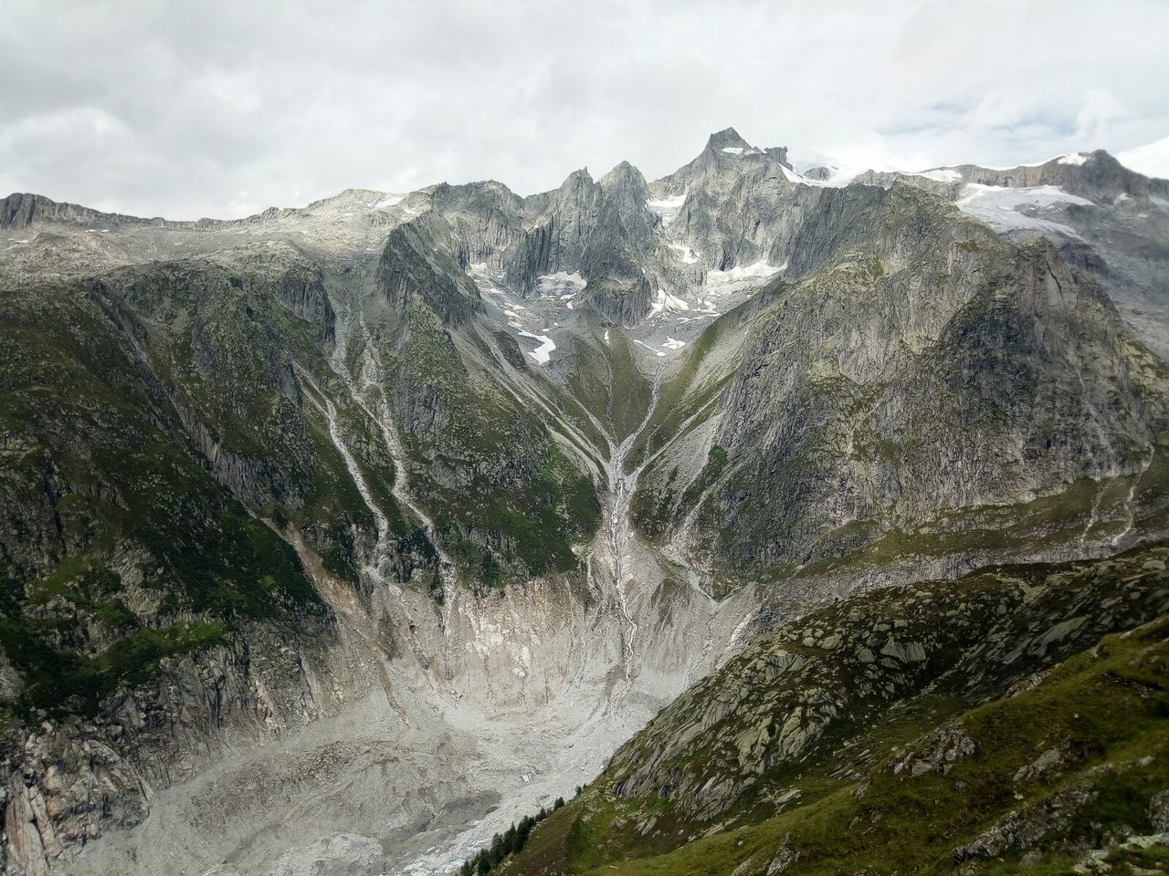 SCENIC VIEW OF WATERFALL AND MOUNTAINS