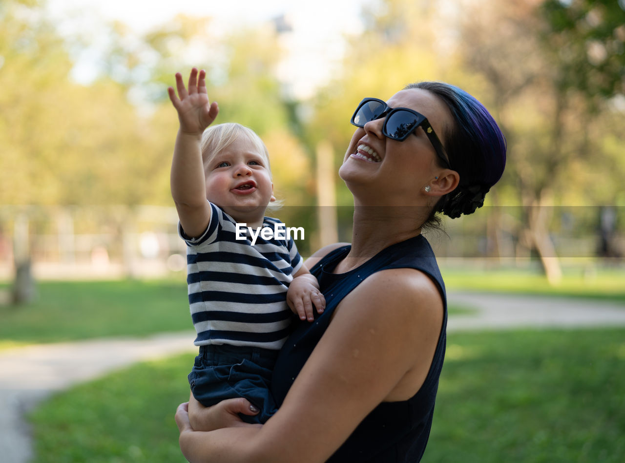 Aunt and nephew in park 