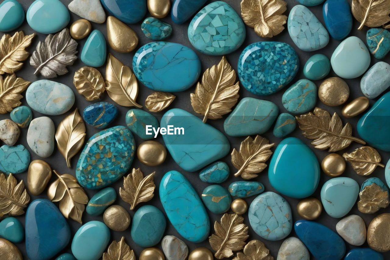 turquoise, aqua, large group of objects, teal, fashion accessory, blue, abundance, azure, green, no people, gemstone, full frame, jewellery, pebble, rock, turquoise colored, backgrounds, stone, close-up, multi colored, pattern, variation, nature, indoors