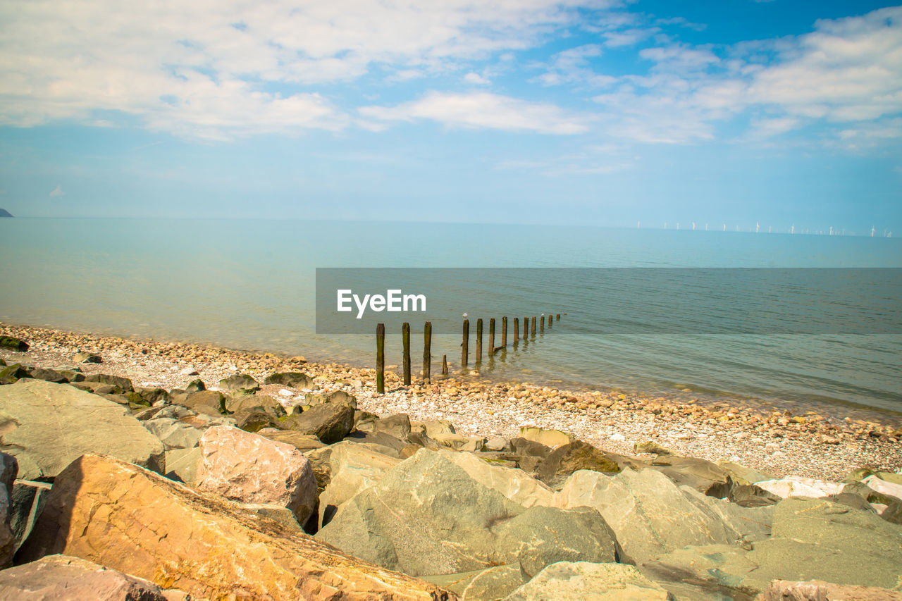 SCENIC VIEW OF SEA AND ROCKS AGAINST SKY
