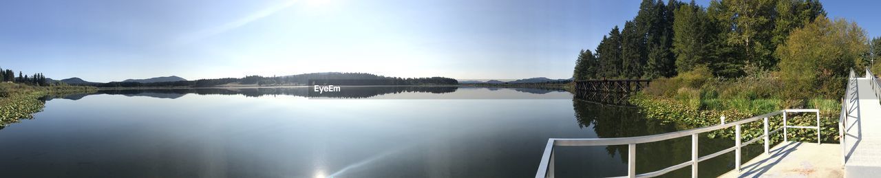 Panoramic view of lake against clear sky