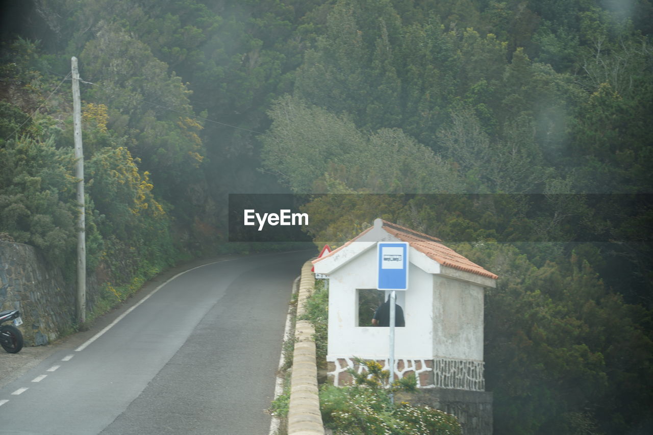 ROAD AMIDST TREES AGAINST MOUNTAIN