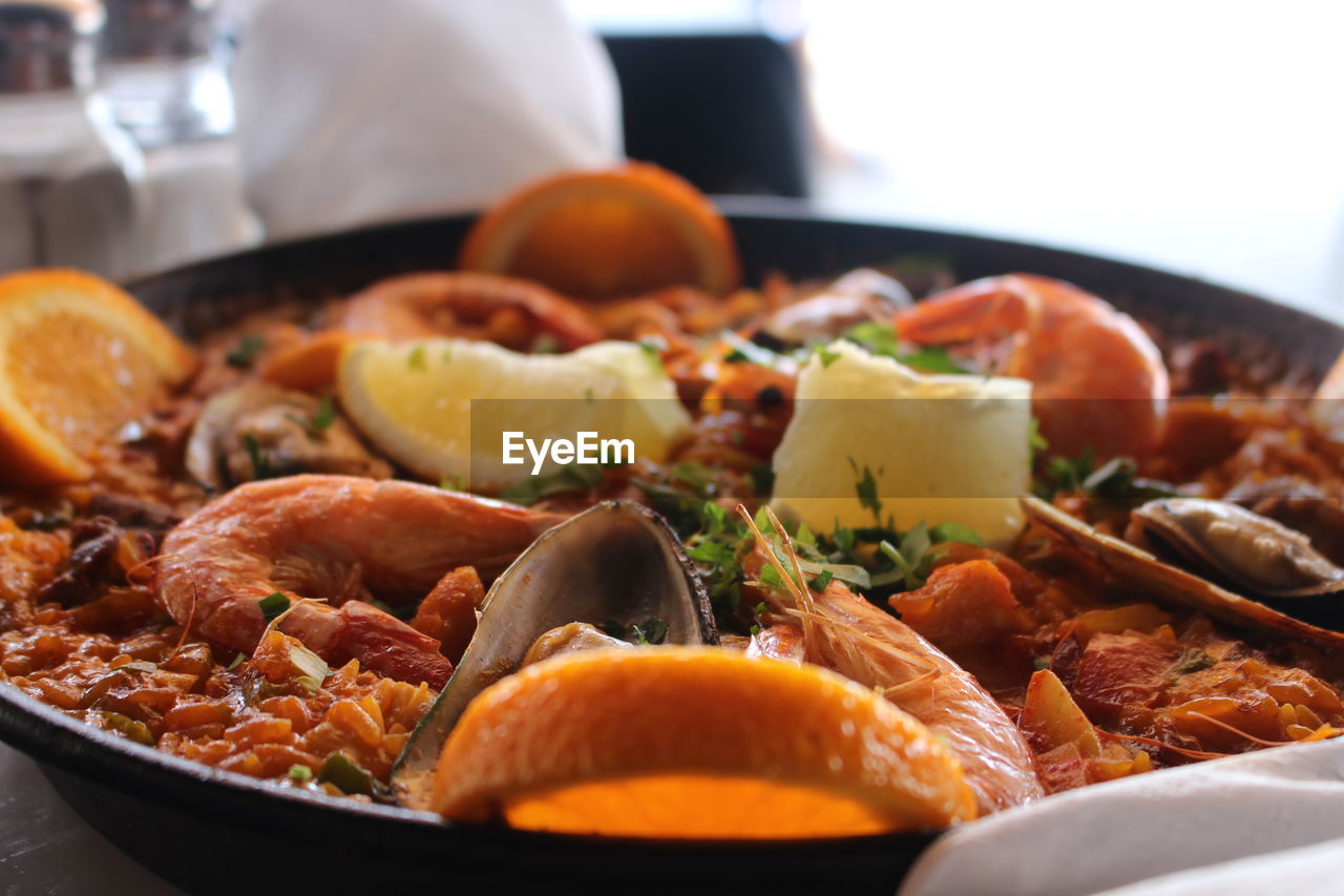 Close-up of paella