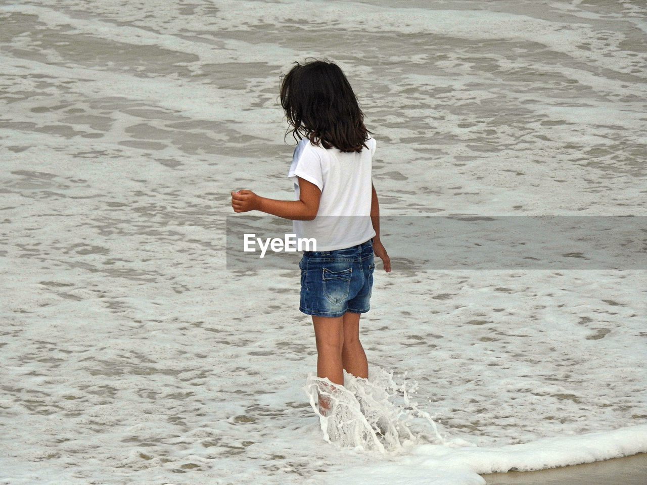 FULL LENGTH REAR VIEW OF GIRL STANDING ON BEACH