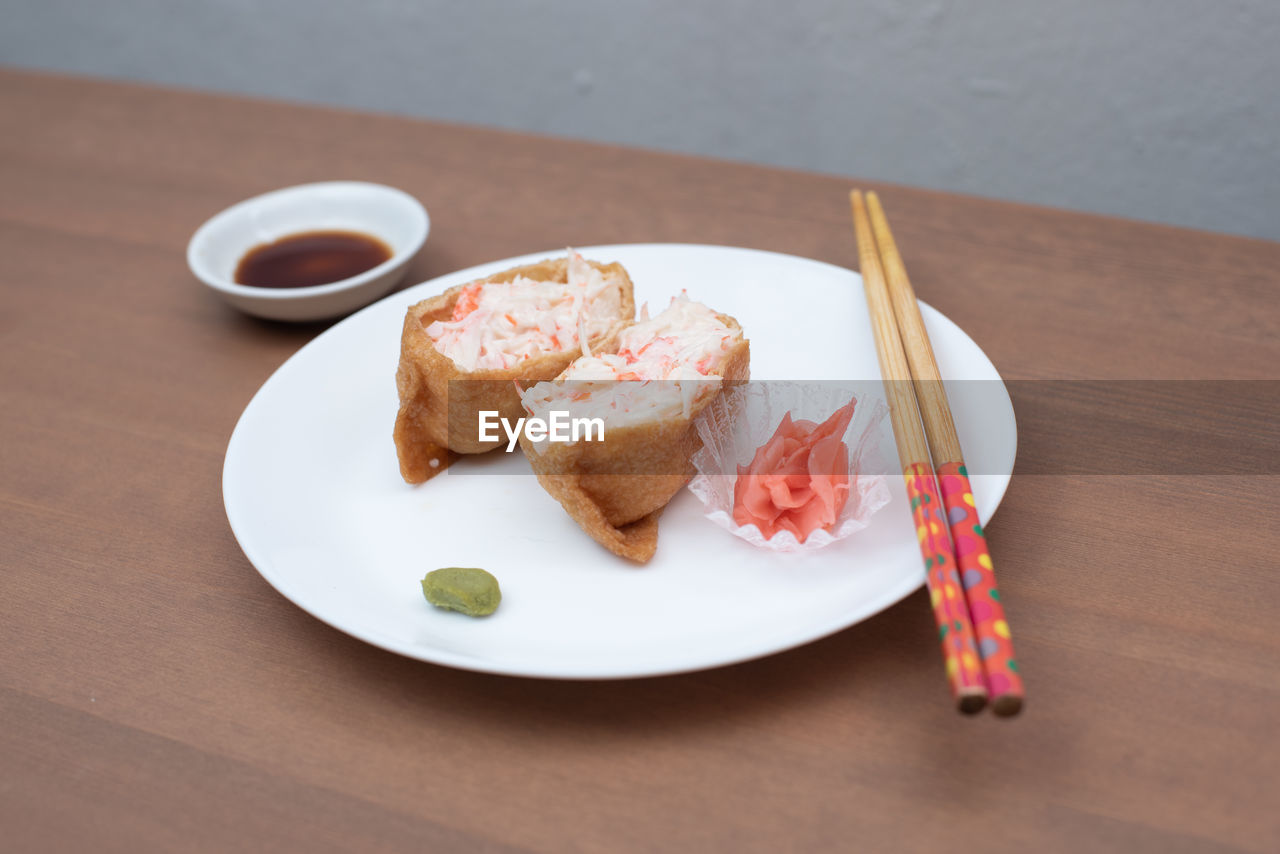 Close-up of food in plate on table