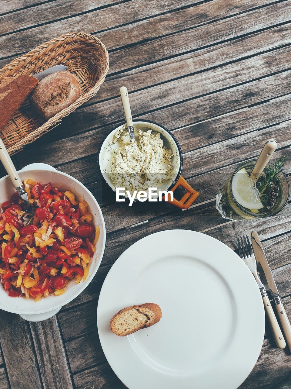 High angle view of dinner on table