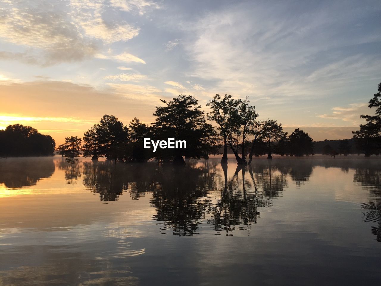 Scenic view of lake against sky during sunset