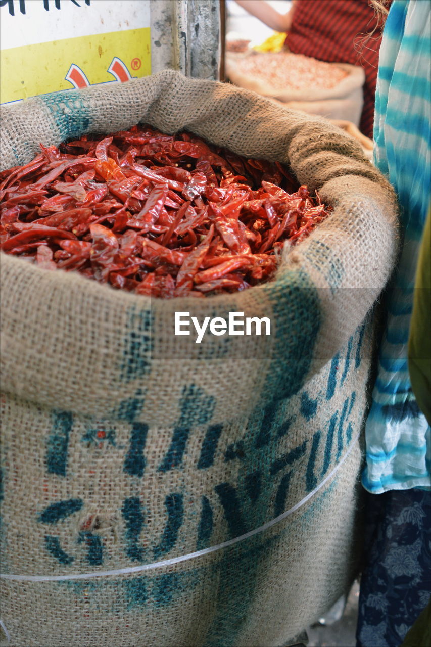 Close-up of red chilies for sale