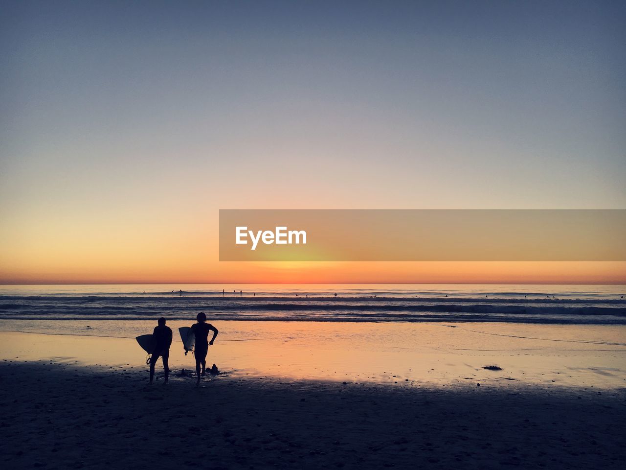 SILHOUETTE DOGS ON BEACH AGAINST SKY DURING SUNSET