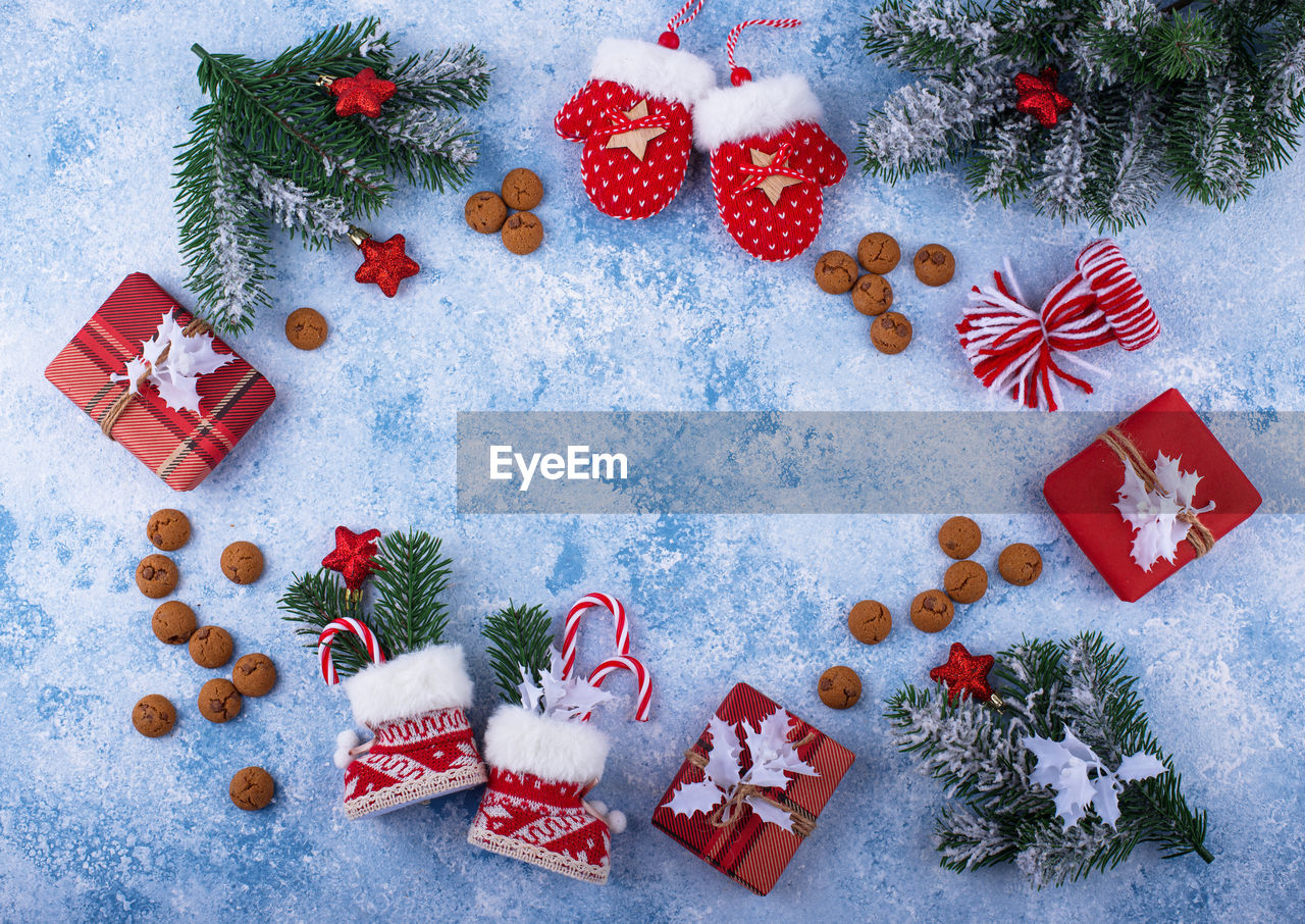 high angle view of christmas decorations