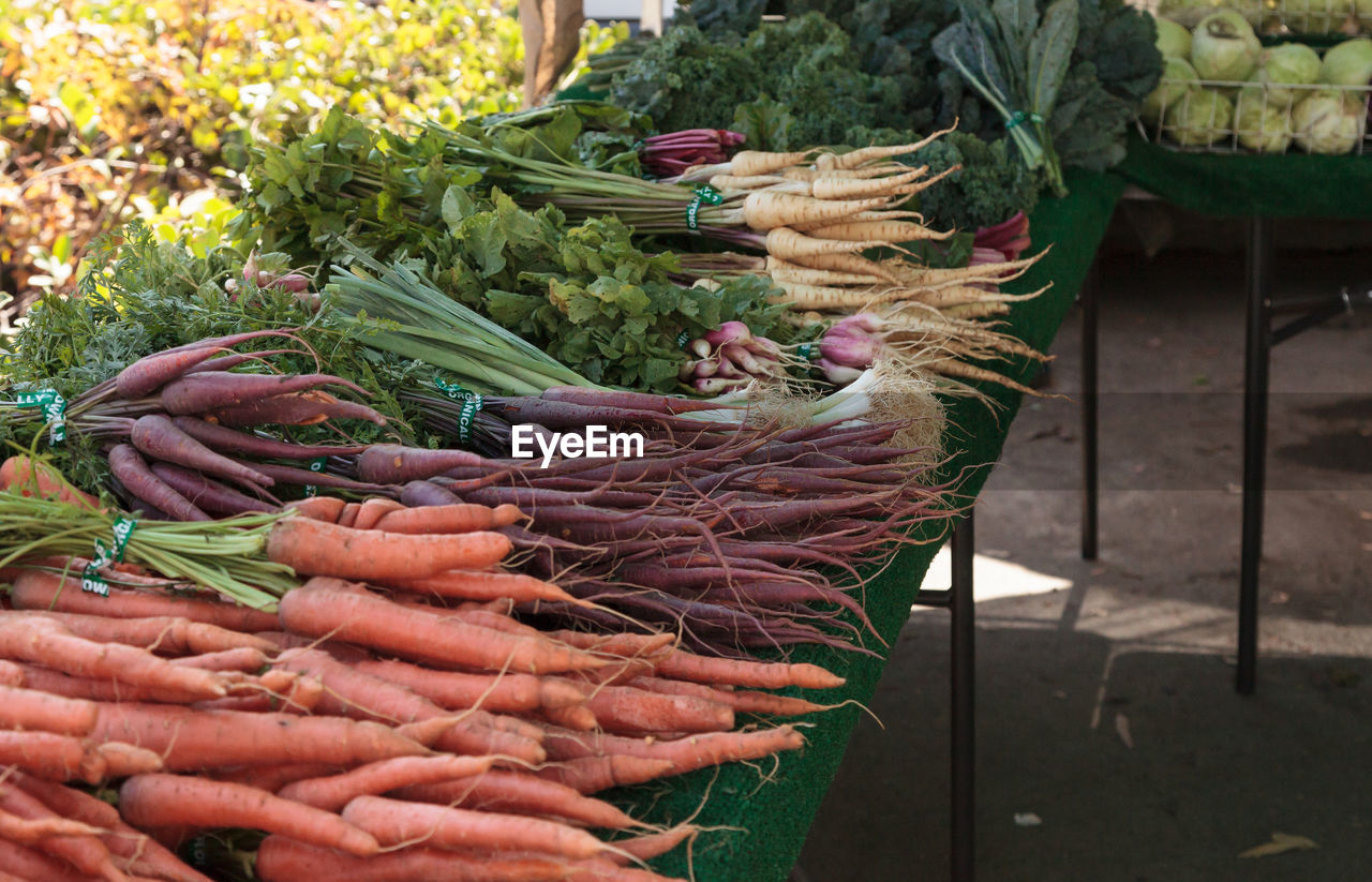 Close-up of various vegetables for sale in market