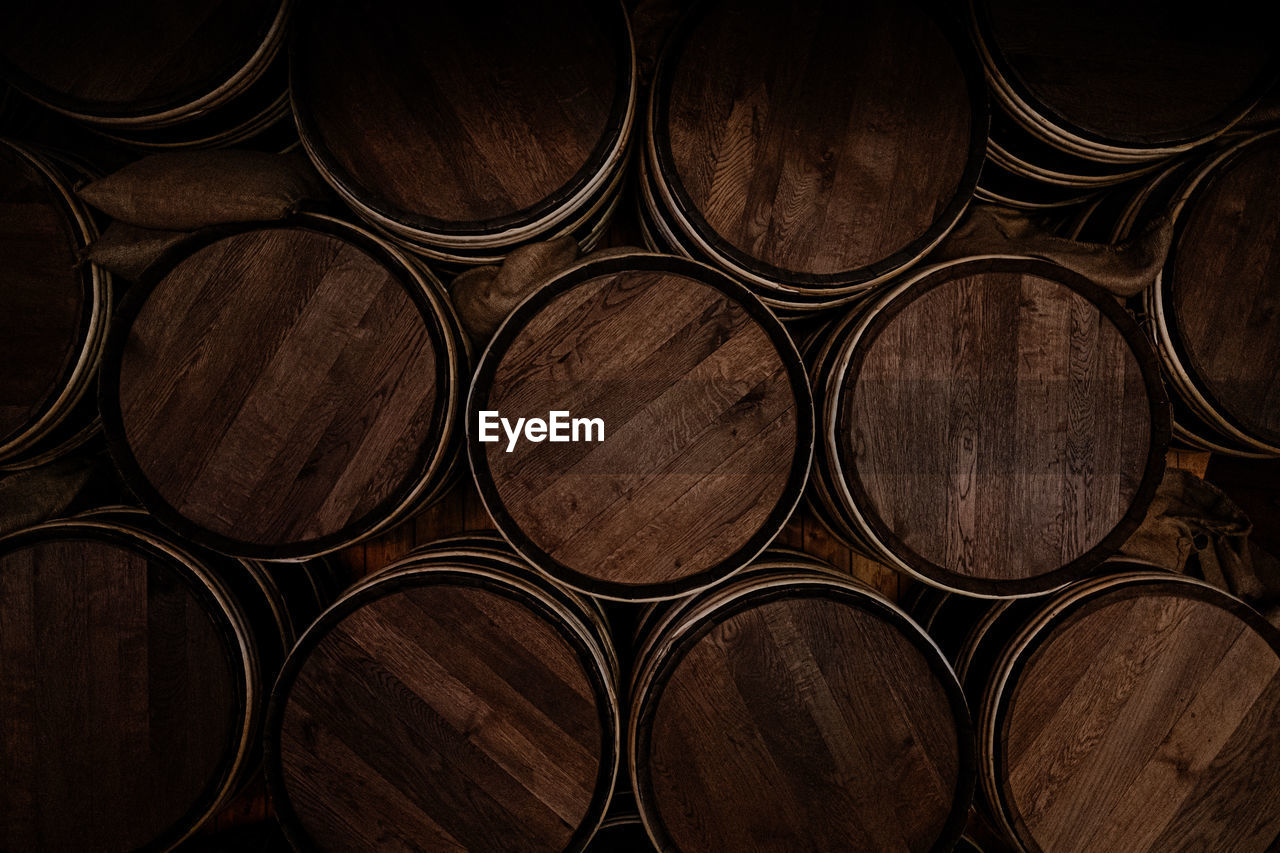 Full frame shot of wooden barrels