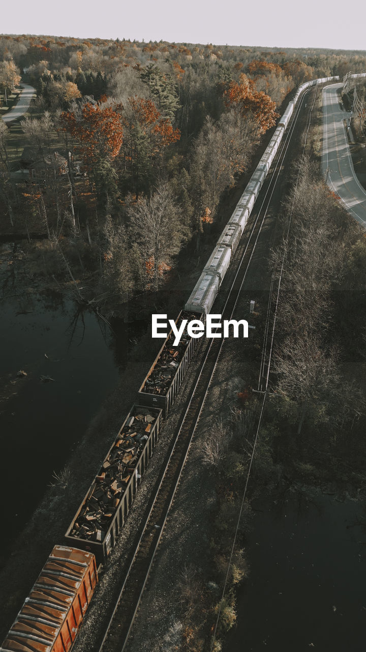 High angle view of bridge and train over river