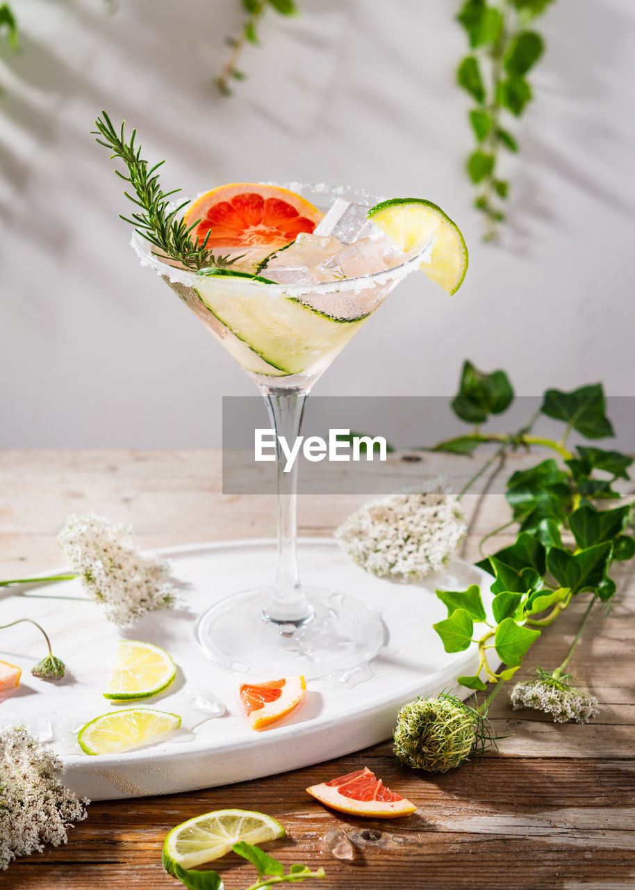 high angle view of drink on table