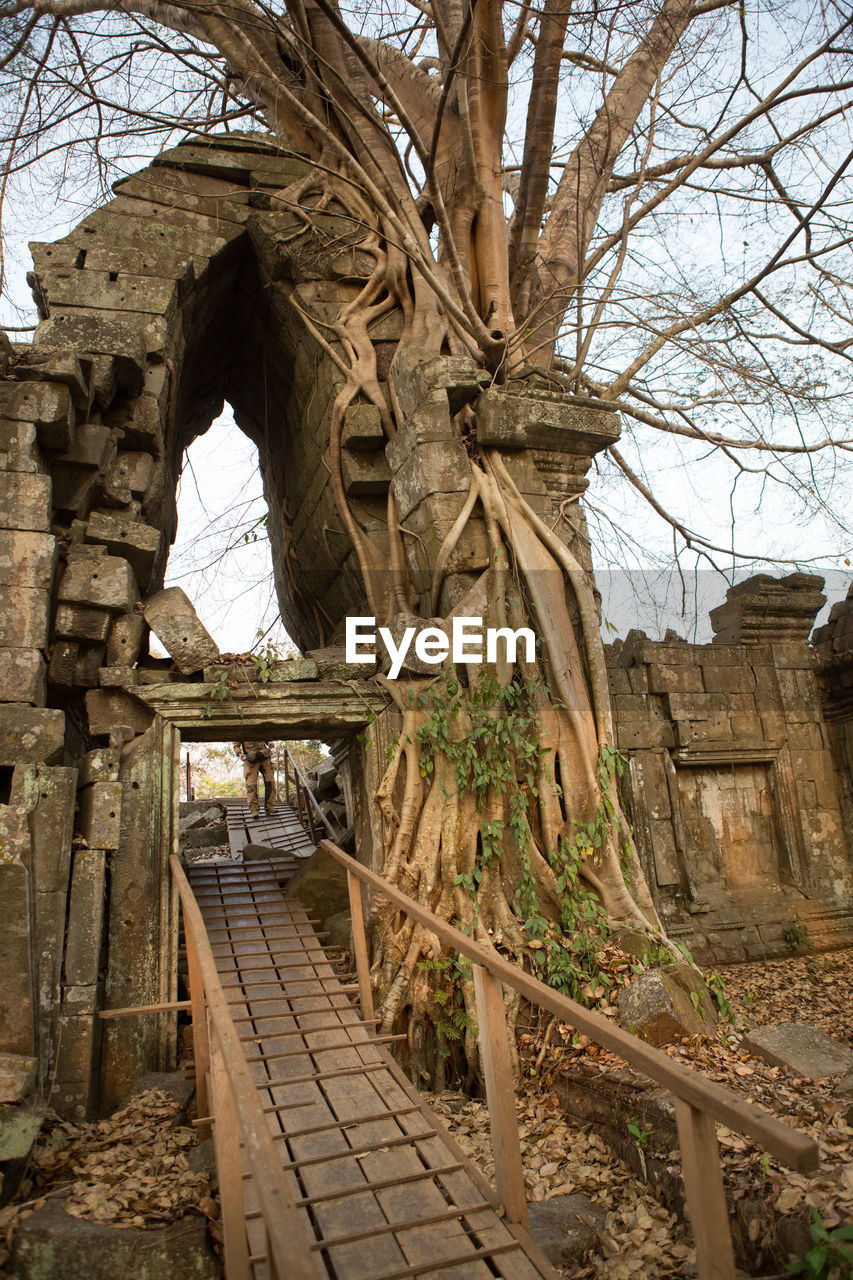 High angle view of walkway at temple