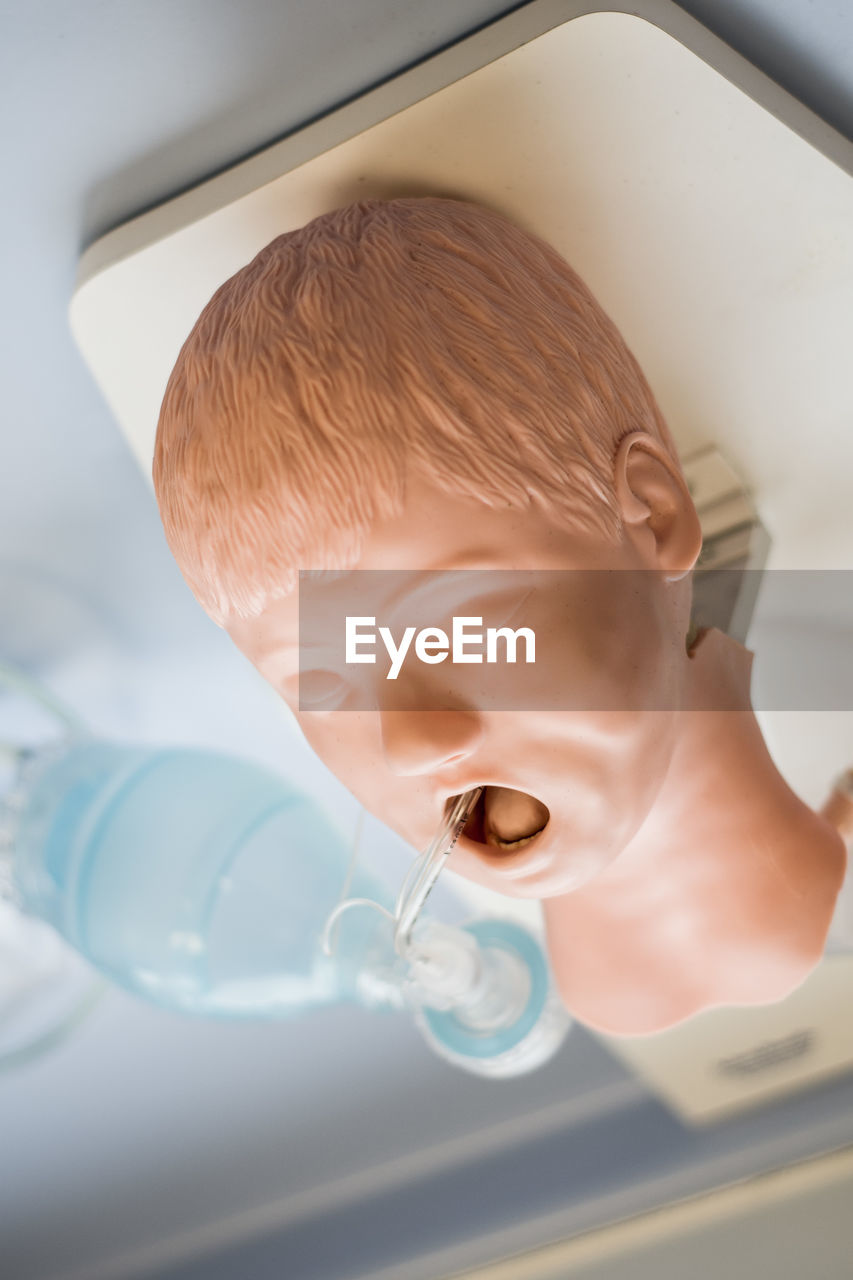 A medical training manikin  for students and specialists to practice endotracheal intubation.