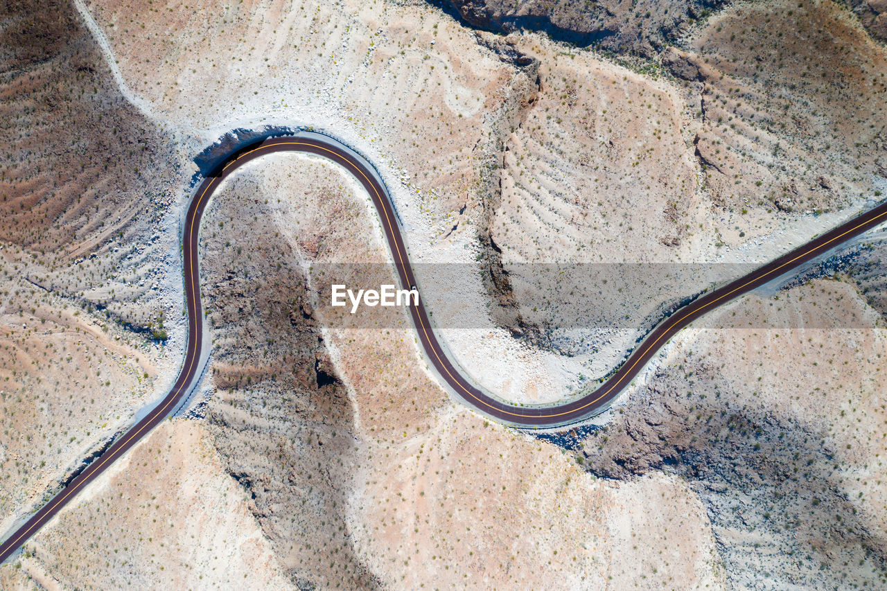 High angle view of road at desert