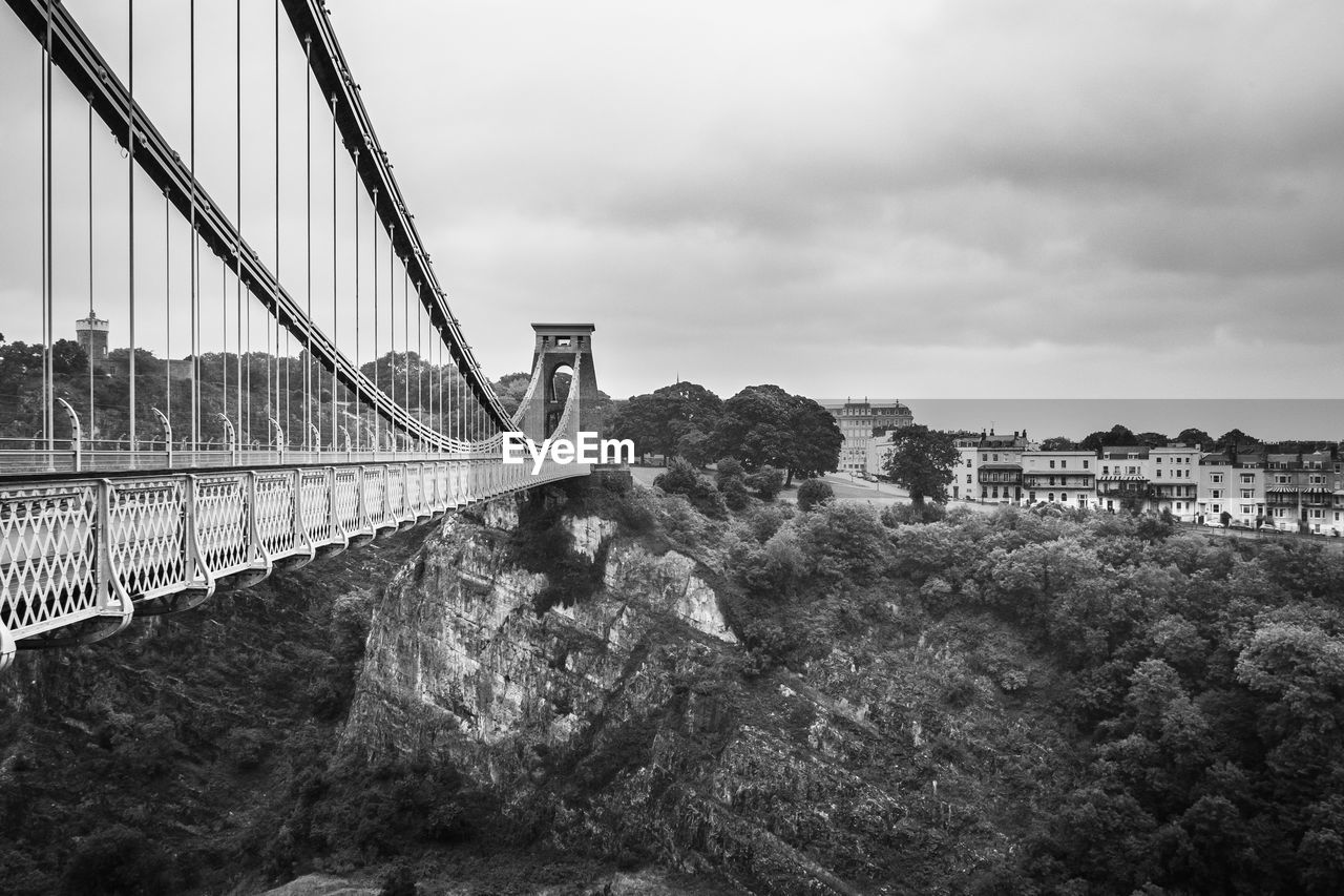 Landscape, monochrome fine art image of the iconic clifton suspension bridge in bristol, uk. 