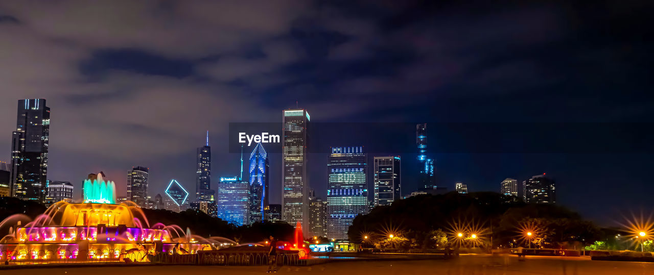 Illuminated city at night ,chicago city,usa