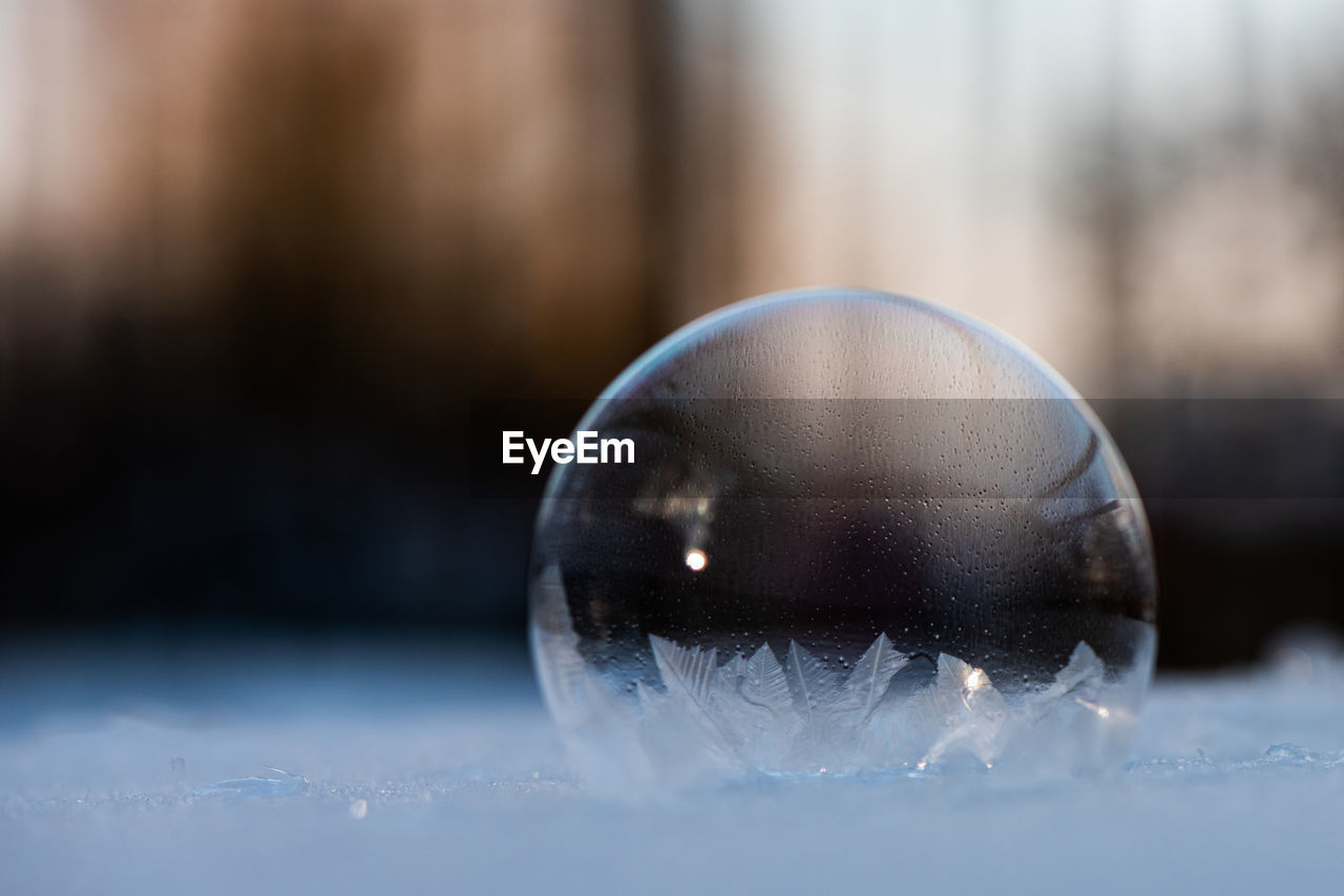 Close-up of frozen soap bubble