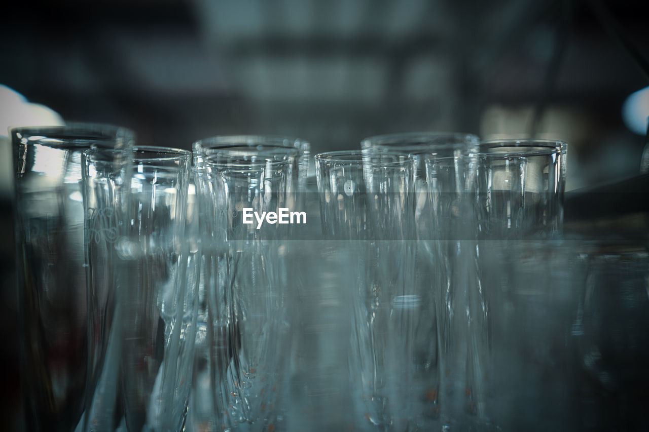 Close-up of champagne glass on table