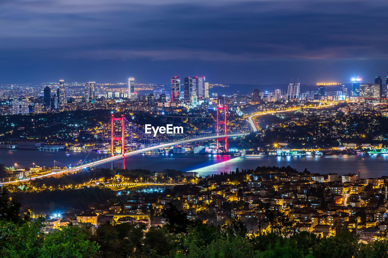 Istanbul turkey night photography of bosphorus bridge, connecting east to the west 