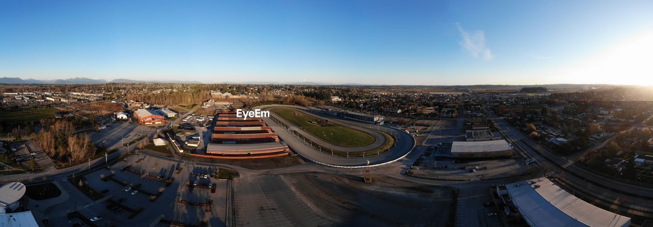 Sky view  of oval horse racing track 