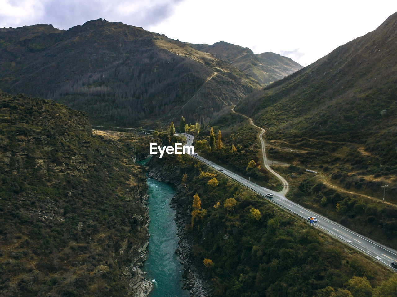 High angle view of mountain road against sky