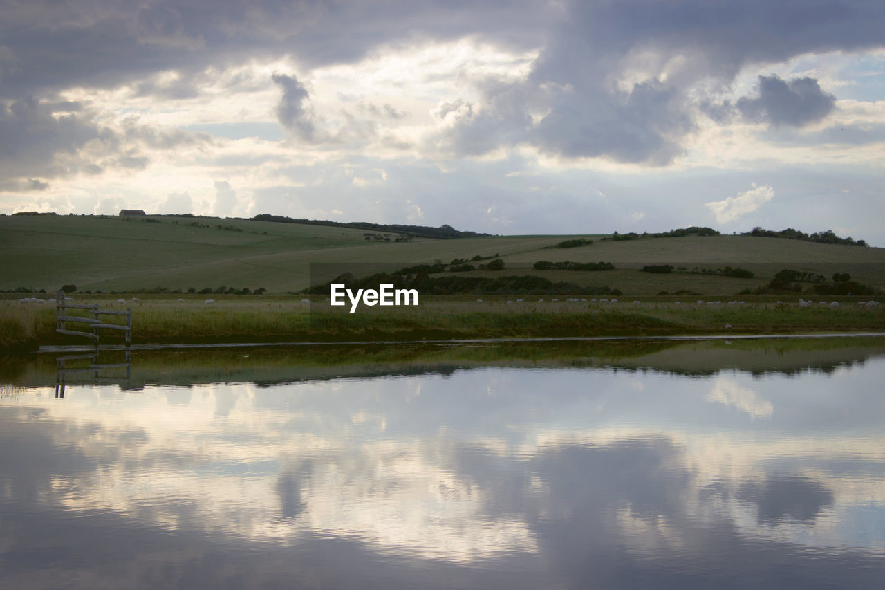 Scenic view of lake against sky