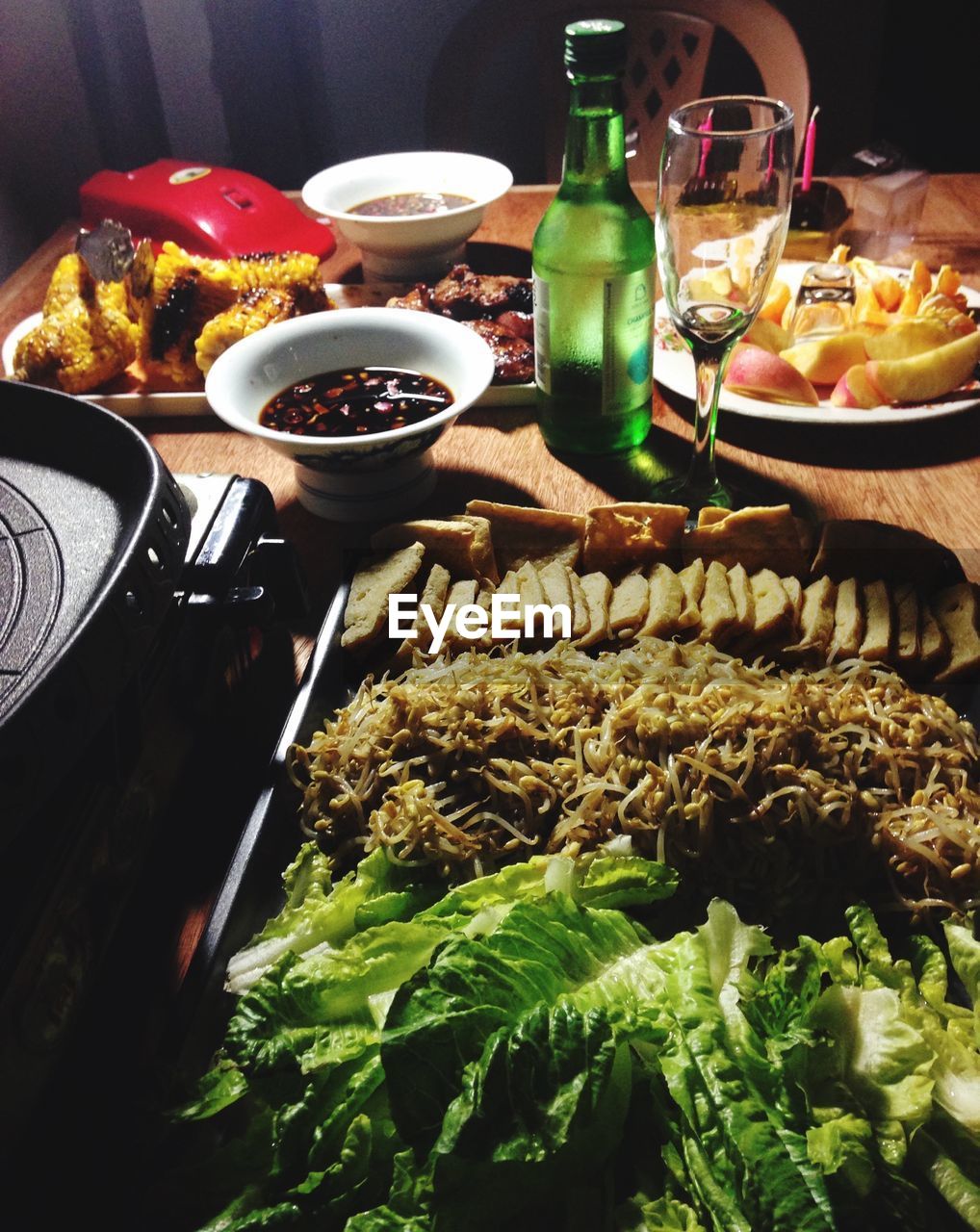 High angle view of food on table at home